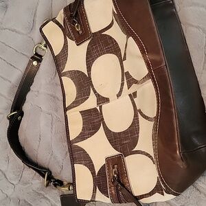 Coach Legacy Linen Brown Leather Shoulder Bag Tote Bag Women’s